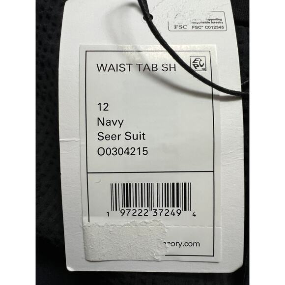 THEORY WOMENS SIZE 12 WAIST TAB SEER SUIT SHORTS STRETCH NAVY NEW - Picture 12 of 15